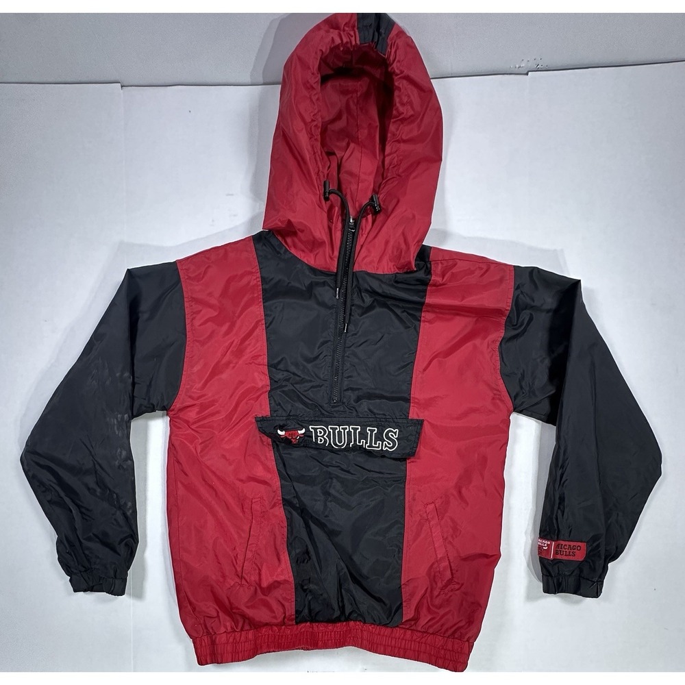 Chicago Bulls NBA Windbreaker Jacket Hooded Pullover Red Black Men's Small
